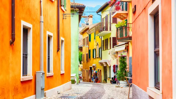 Malcesine, Lake Garda, Colourful Street in Malcesine Old Town