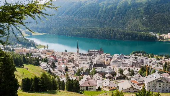 St. Moritz city and lake view