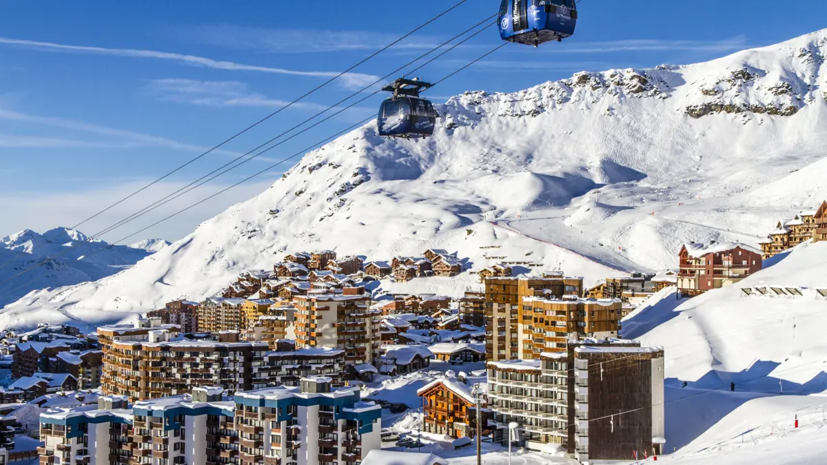 Val Thorens Three Valleys Ski Area Gondola Over Resort