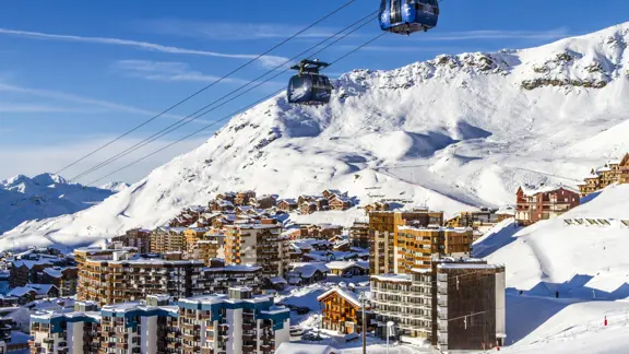 Val Thorens Three Valleys Ski Area Gondola Over Resort