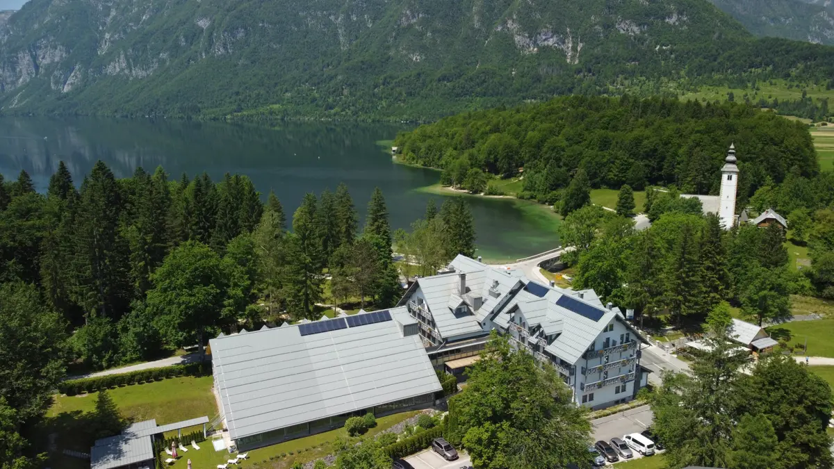 Hotel Jezero Lake Bohinj Aerial View