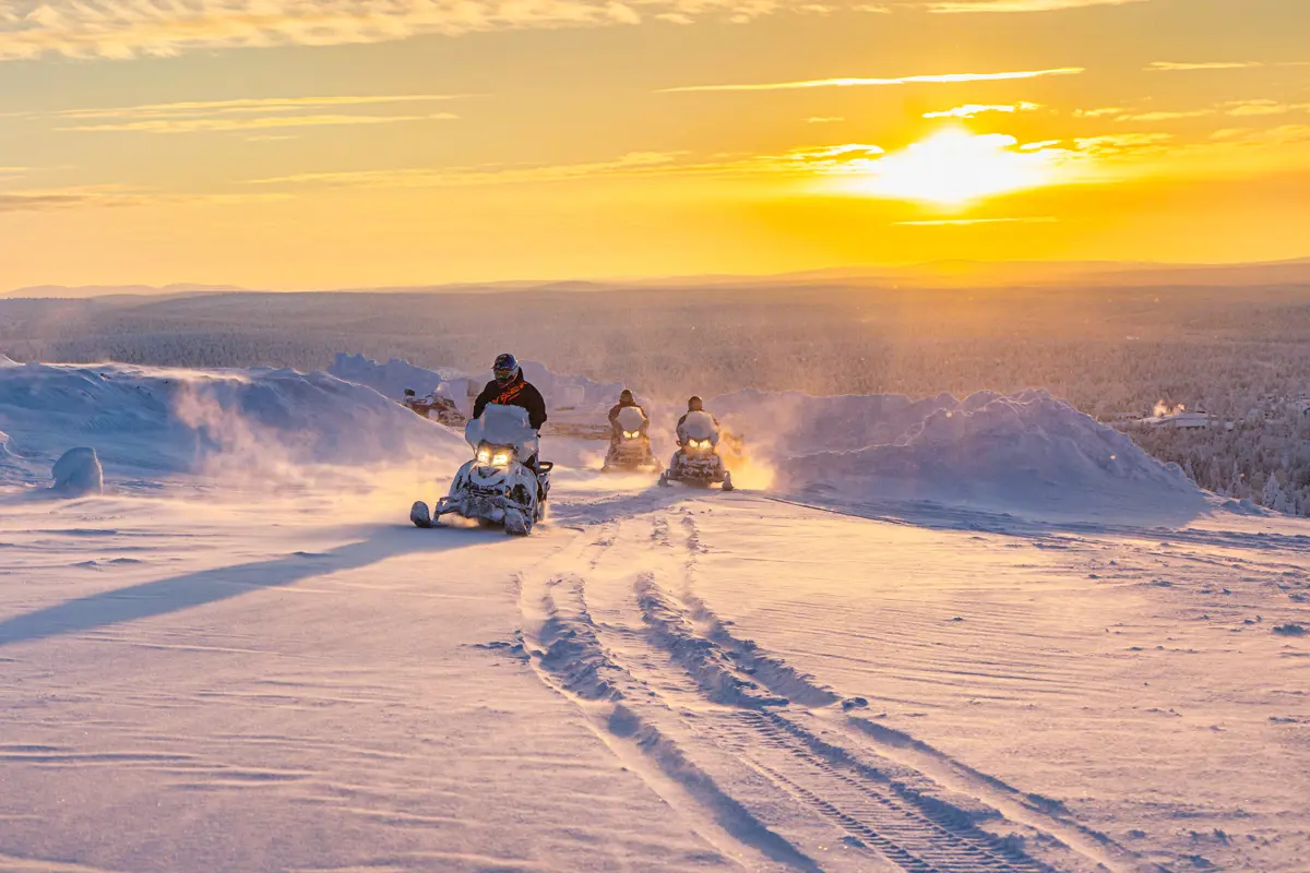 Saariselka Finland Star Arctic Sunset Snowmobiling