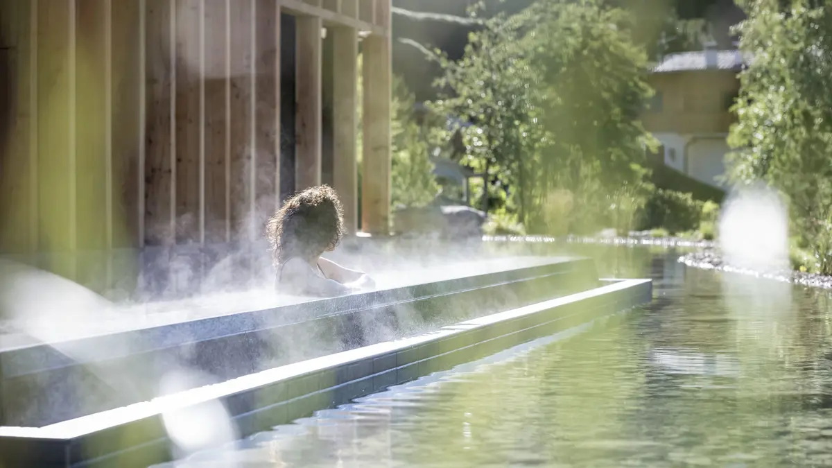 Italy, Dolomites, Ortisei, Adler Spa Resort, Outdoor Pool