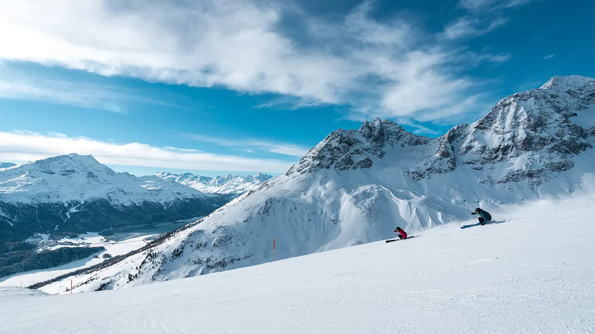 Skiing above St Moritz