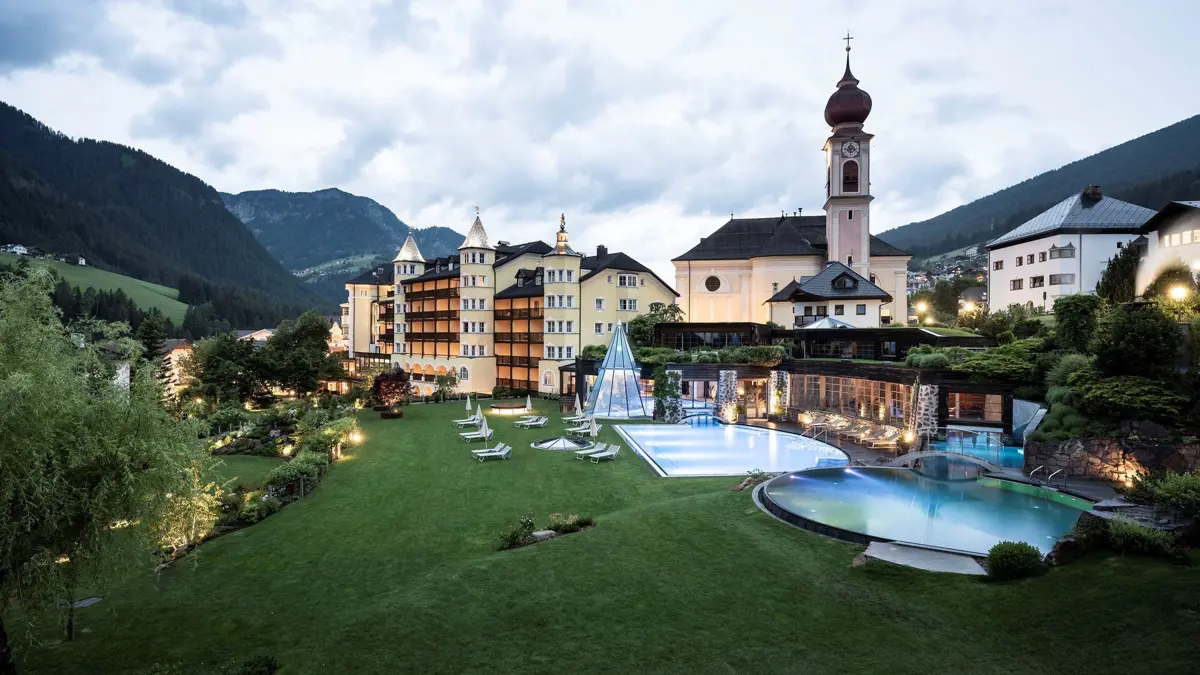 Italy, Dolomites, Ortisei, Adler Spa Resort, Garden