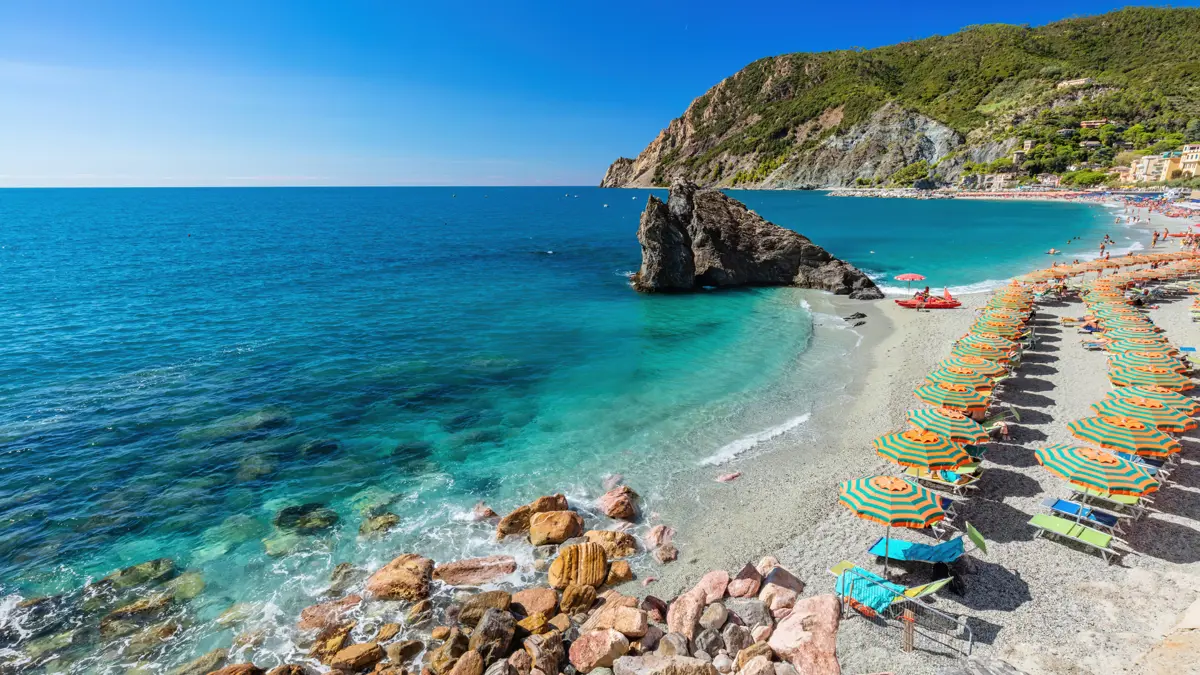 Cinque Terre Liguria Monterosso Beach With Umbrellas